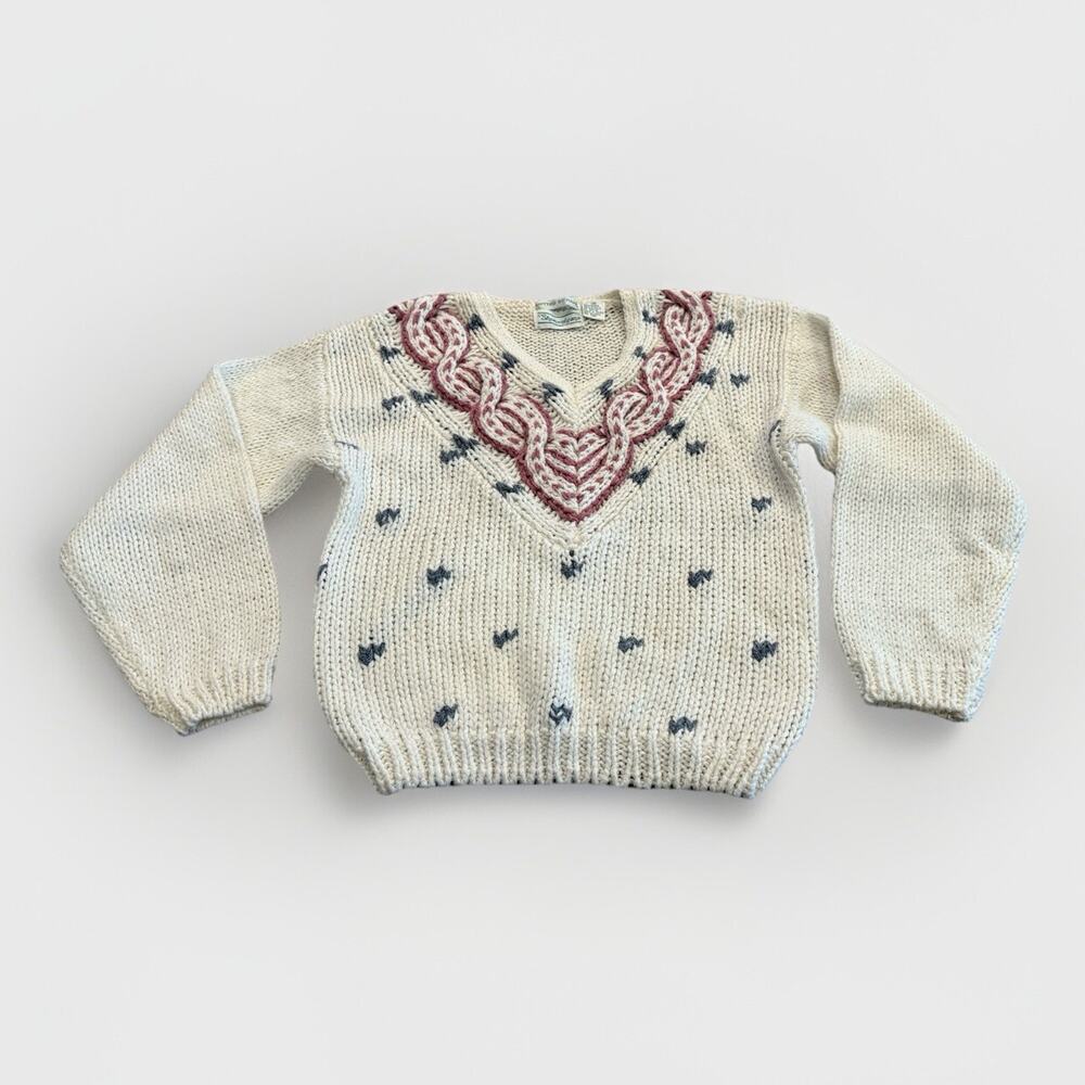 Vintage Shenanigans Cardigan Womens Cream Hand Knit Pullover Sweater Size S